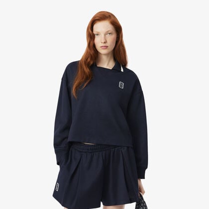 lacoste oversized polo collar pique sweatshirt