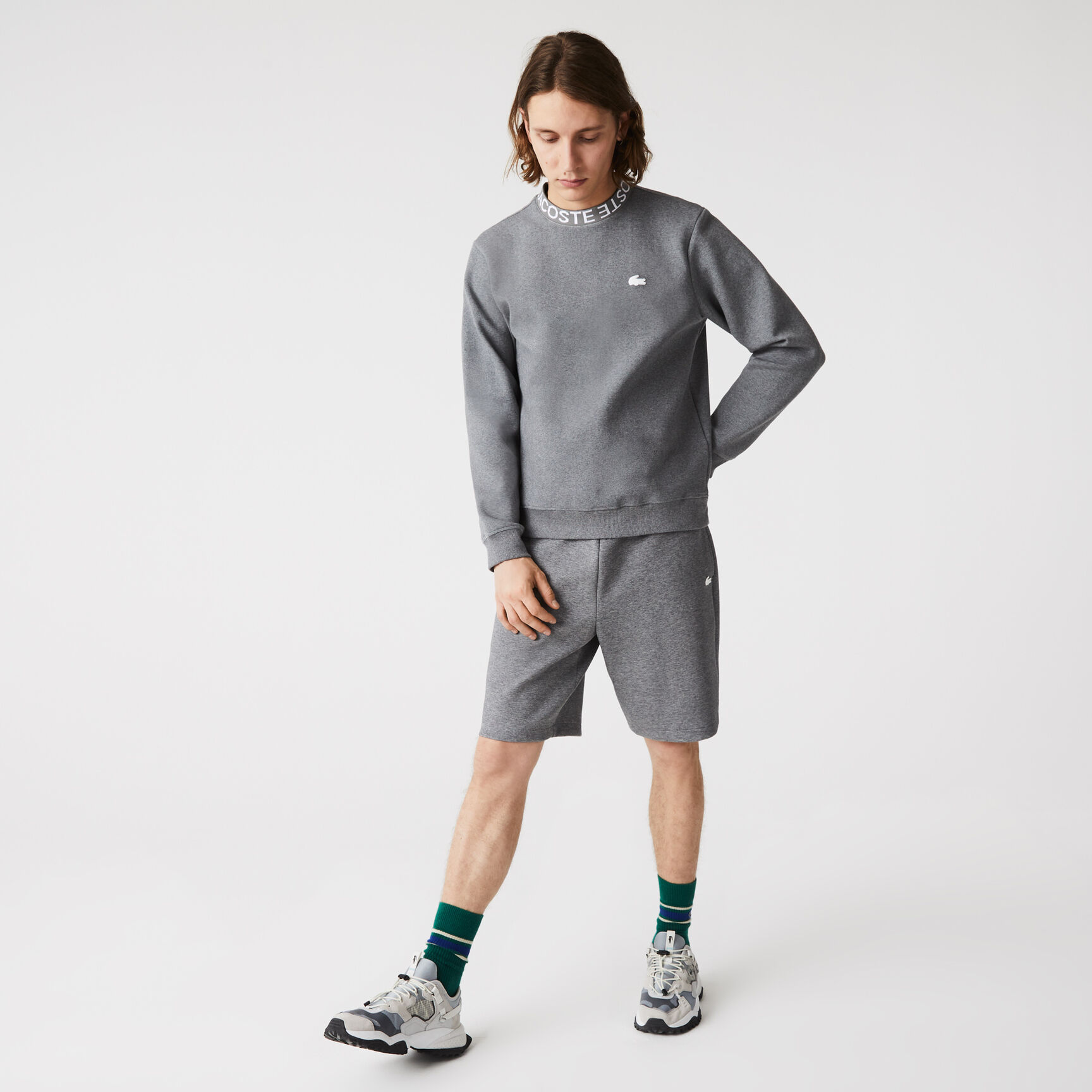 Men&rsquo;s Lacoste Lettered Crew Neck Cotton Blend Sweatshirt