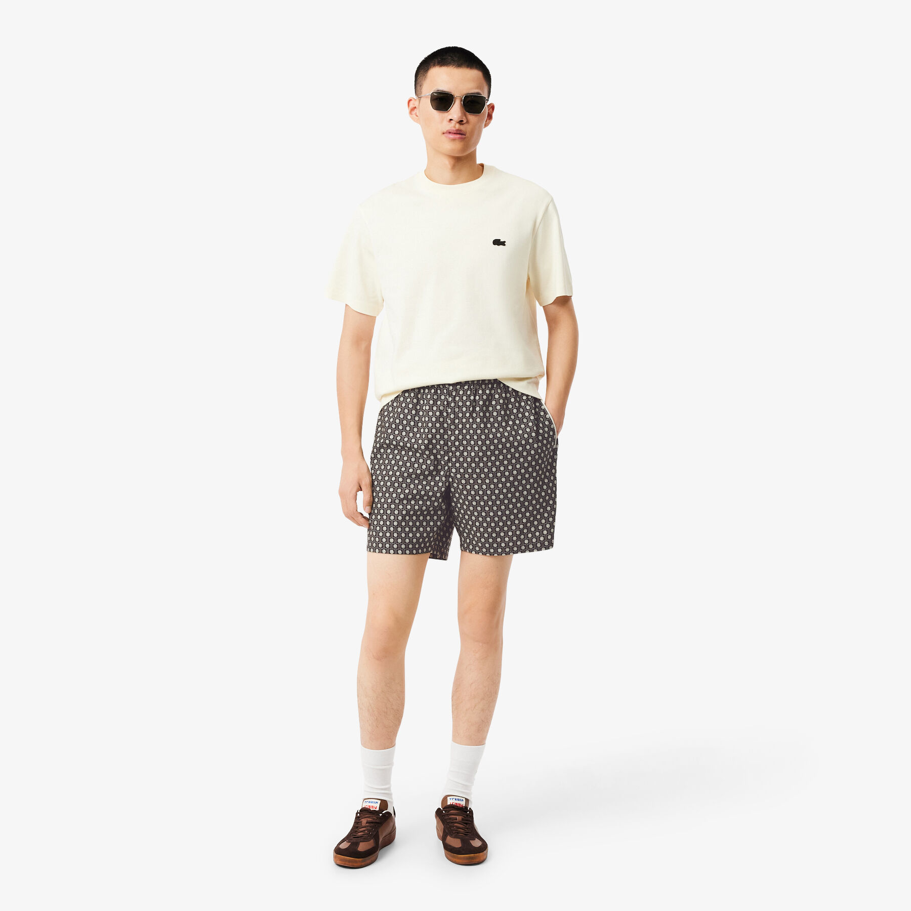 Relaxed Fit Printed Cotton Blend Shorts lacoste relaxed fit printed cotton blend shorts