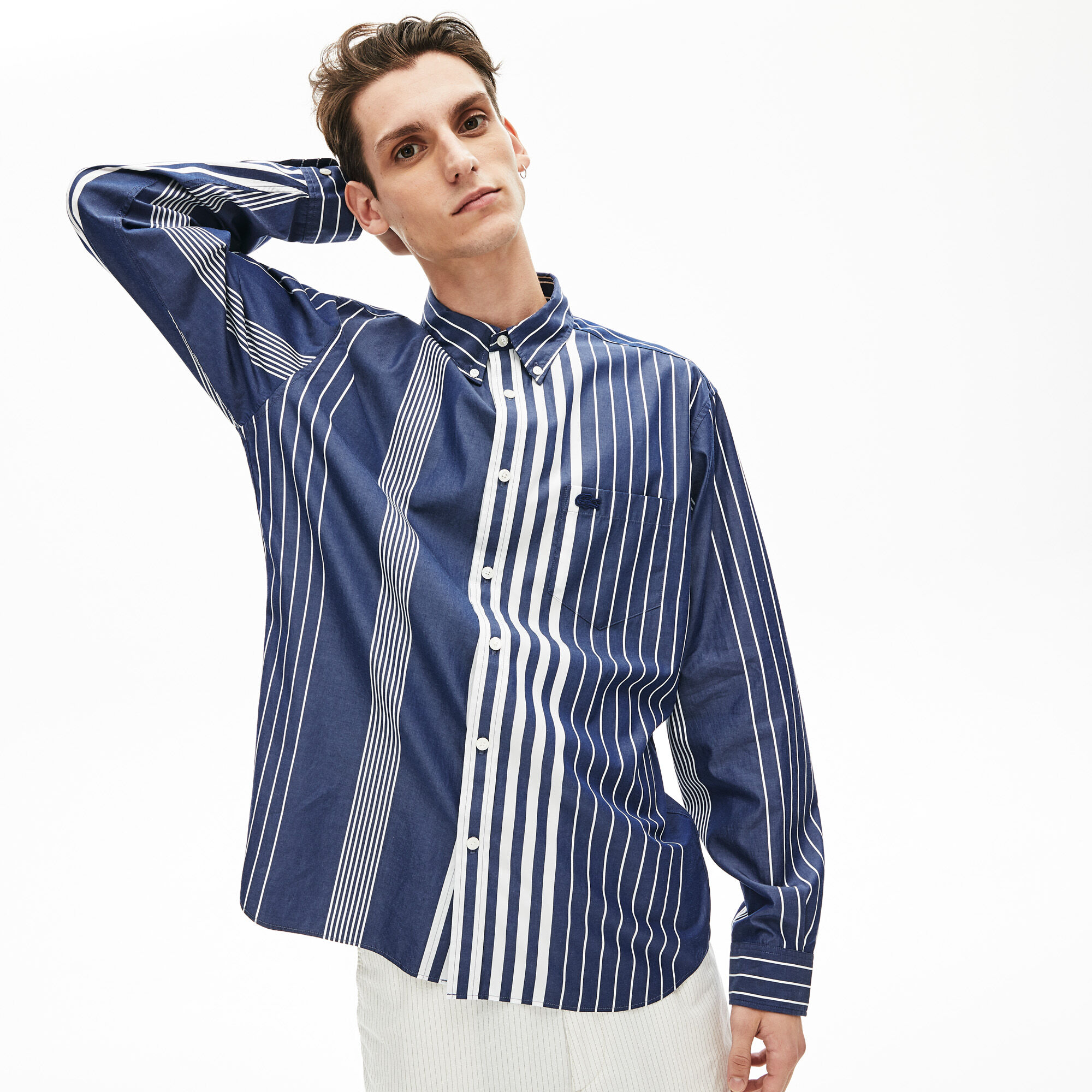 Men's Mismatched Striped Relaxed Fit Cotton Shirt Men's Mismatched Striped Relaxed Fit Cotton Shirt