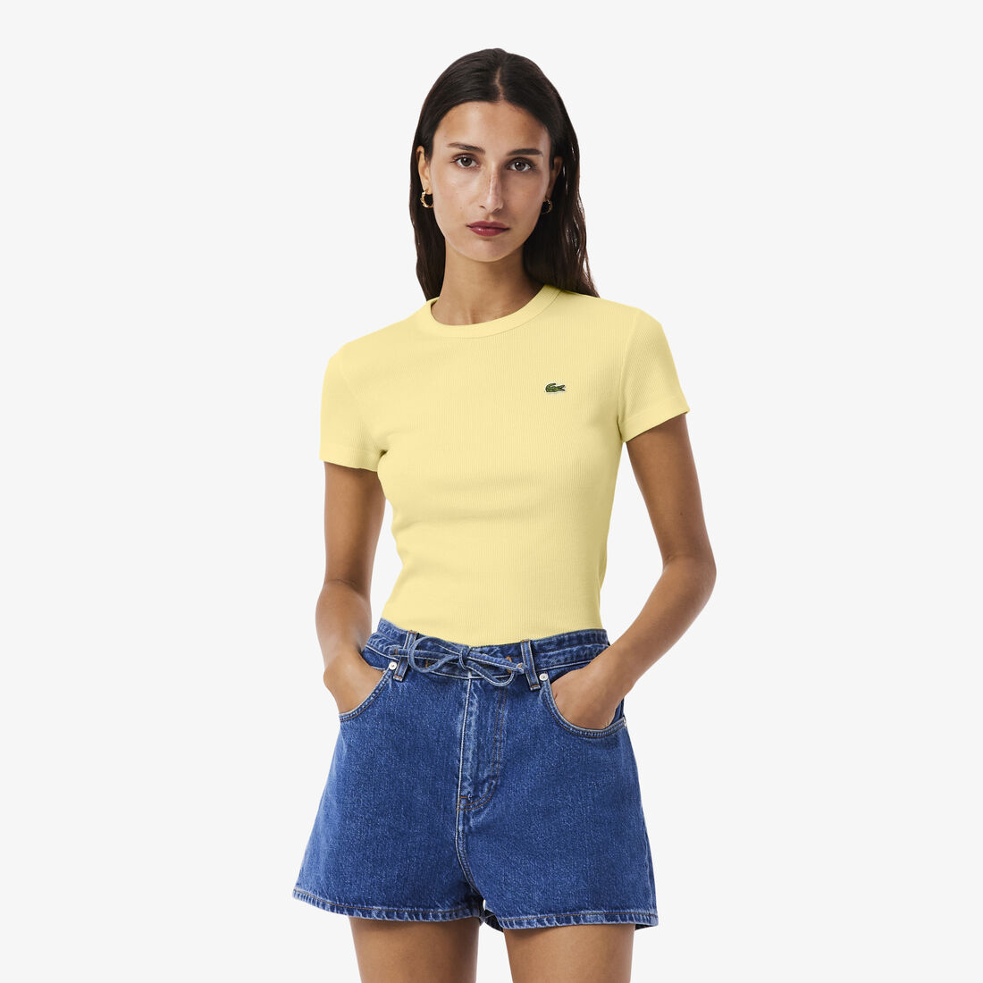 تي شيرت قطني مضلع بقصة ضيقة