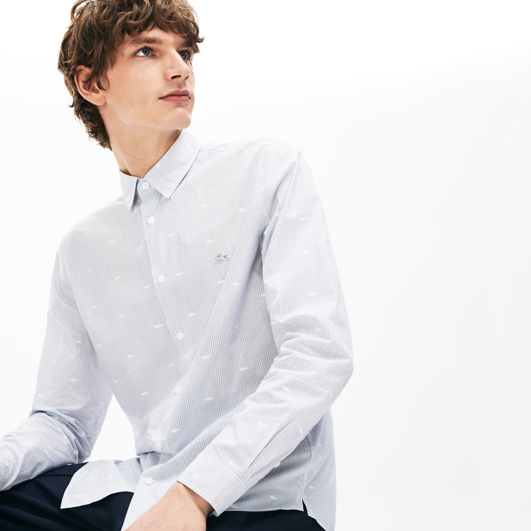 lacoste men s crocodile print poplin shirt