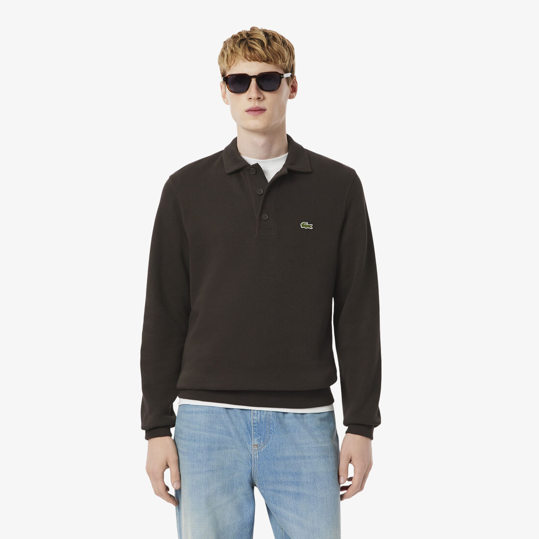 Ribbed Cotton Polo Collar Sweatshirt