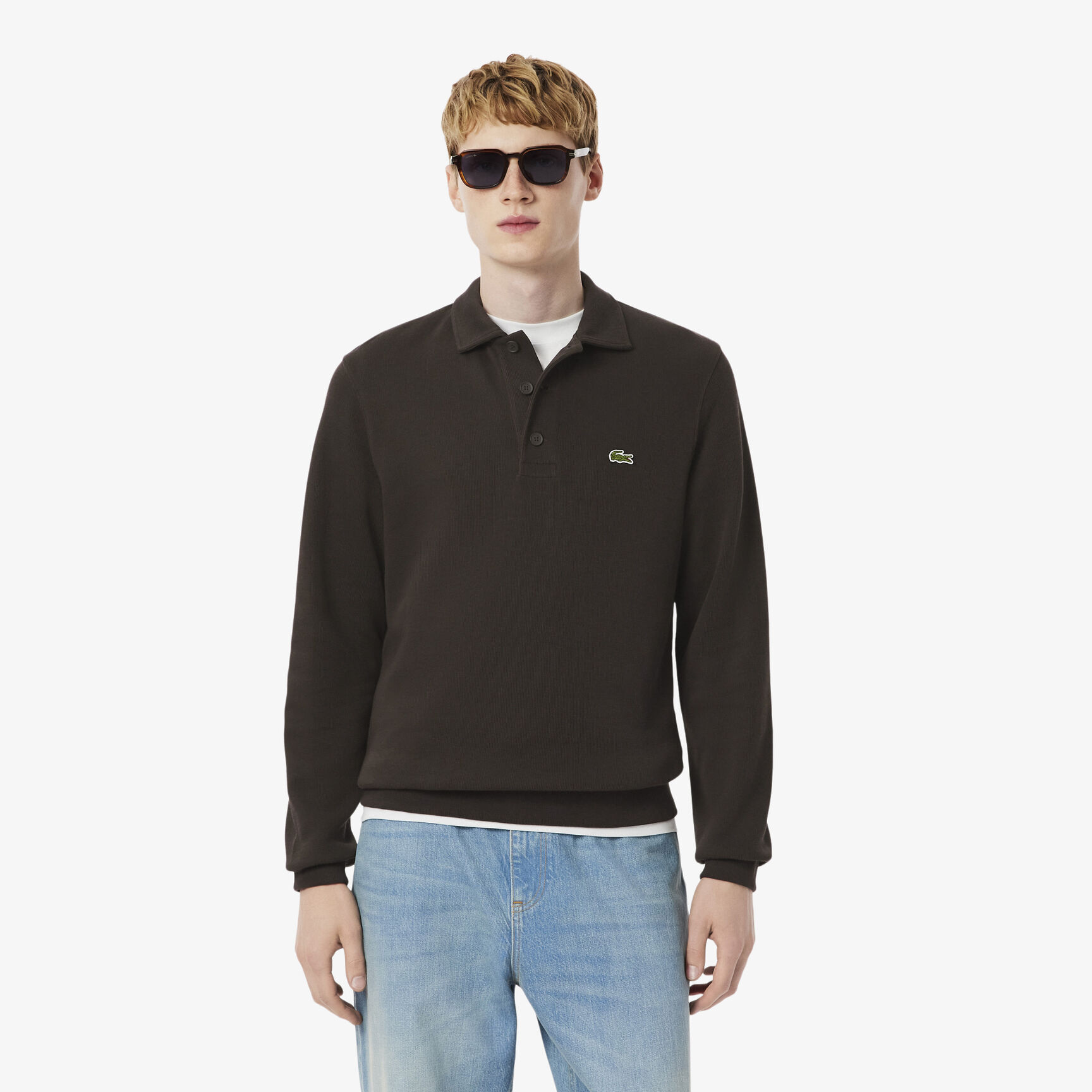 Ribbed Cotton Polo Collar Sweatshirt