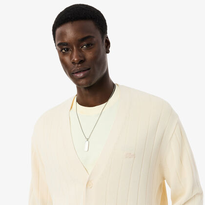 Rib Knit Cotton Blend Cardigan