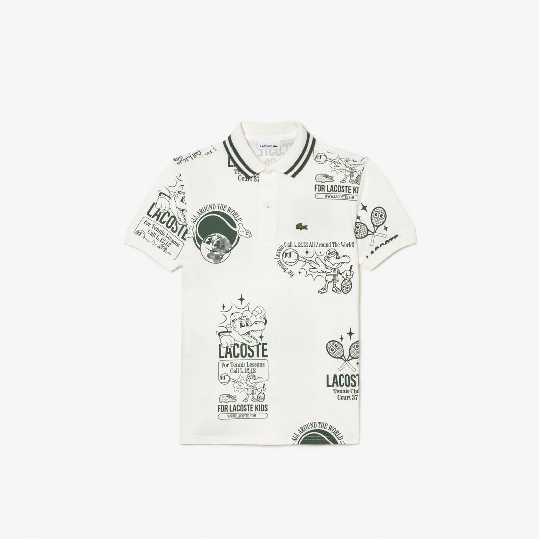 تي شيرت بولو قطن بطبعة مميزة لكلمة Lacoste