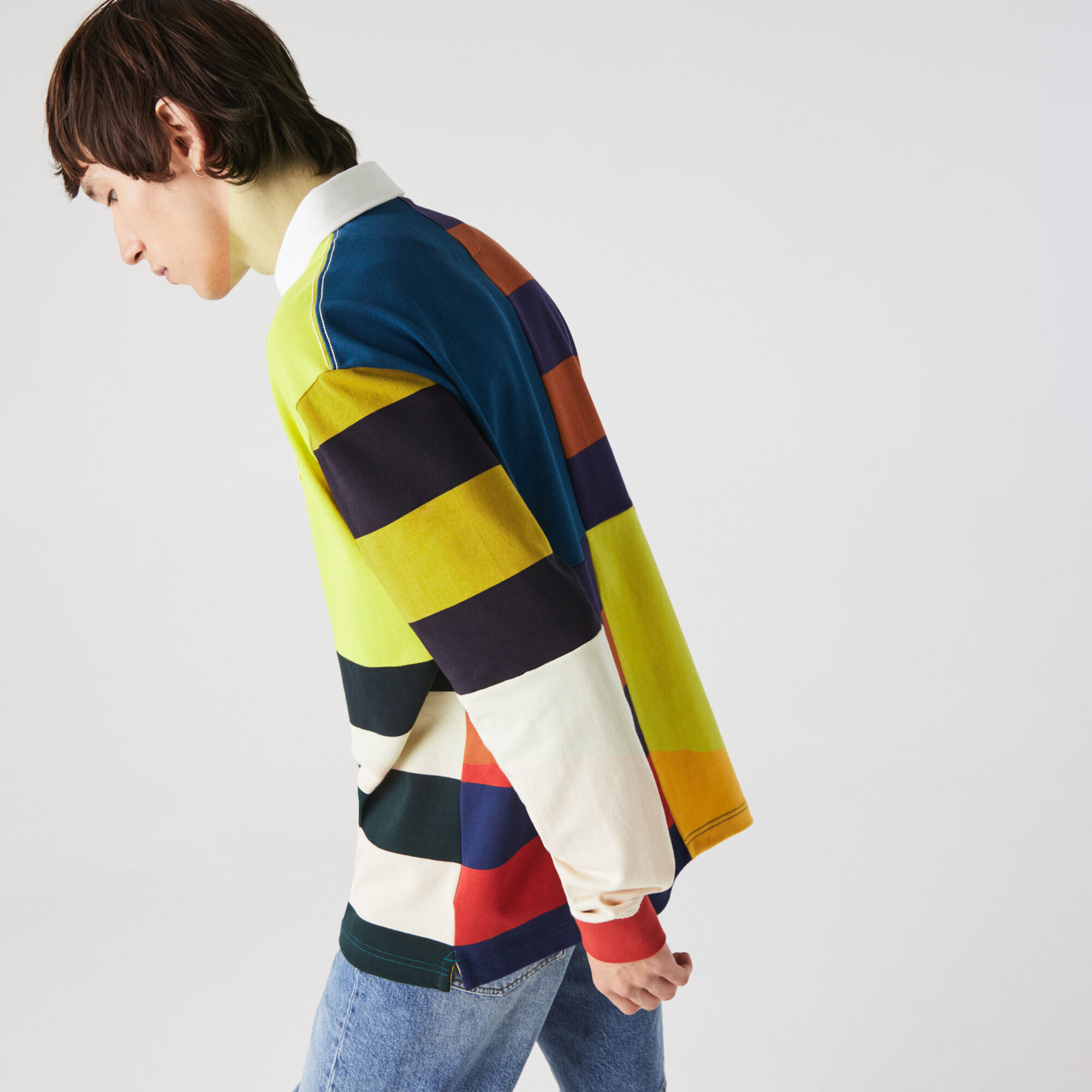 Men’s Lacoste LIVE Loose Fit Colourblock Cotton Rugby Style Polo Shirt Men’s Lacoste LIVE Loose Fit Colourblock Cotton Rugby Style Polo Shirt
