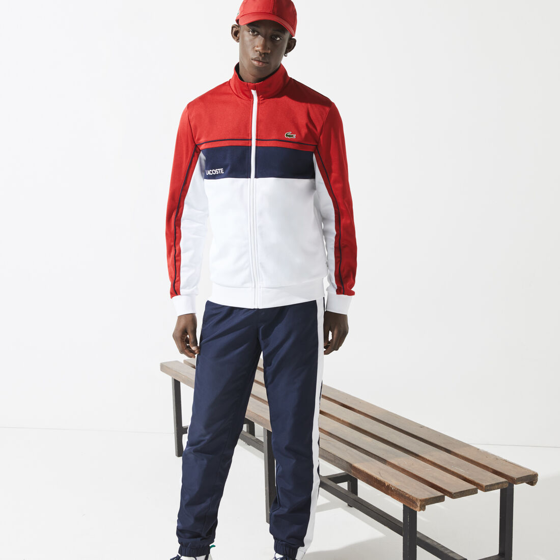 سويت شيرت من البيكيه المقاوم بسحاب وكتل لونية مجموعة Lacoste SPORT للرجال