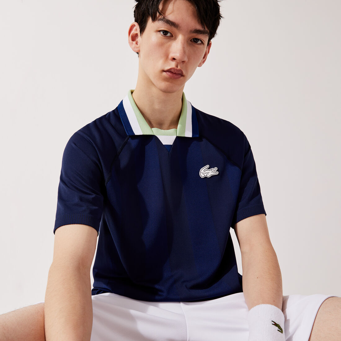 تيشيرت بولو جاكار بدون حياكة بياقة مفتوحة للرجال مجموعة Lacoste SPORT