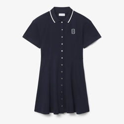 Flared Badge Accent Petit Pique Dress