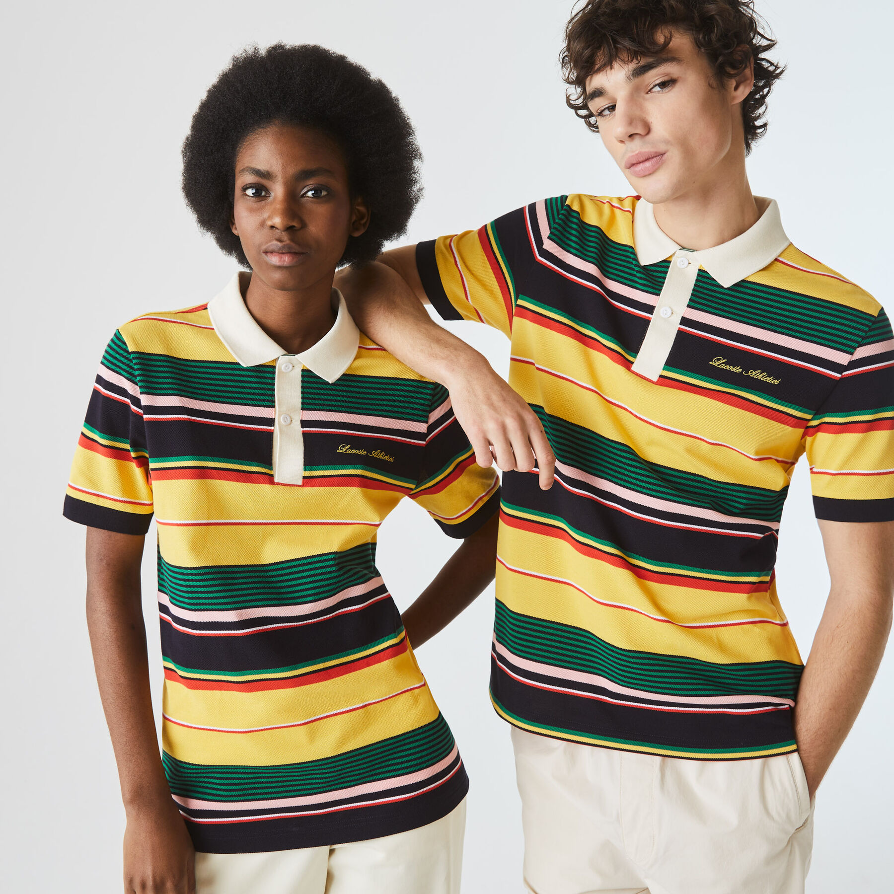 لاكوست قميص بولو مقلم مطرز من بيكيه القطن مجموعة lacoste live للجنسين