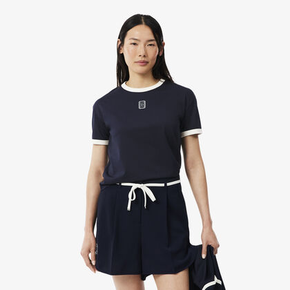 lacoste embroidered badge jersey t shirt