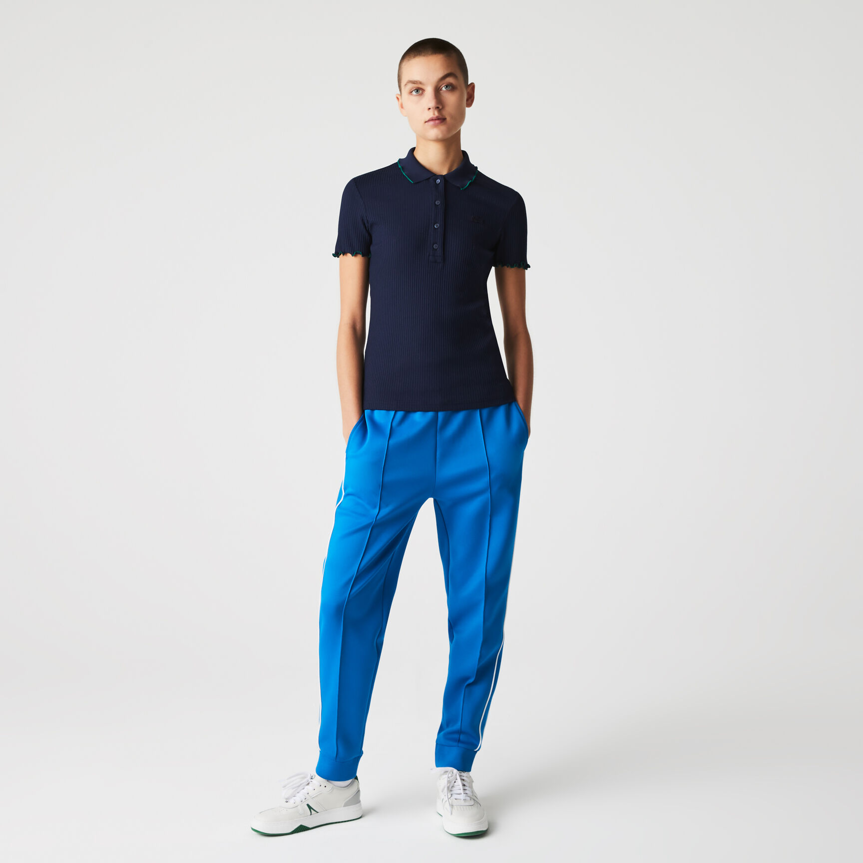 Women's Lacoste Slim Fit Ribbed Colored Flounced Details Polo Women's Lacoste Slim Fit Ribbed Colored Flounced Details Polo