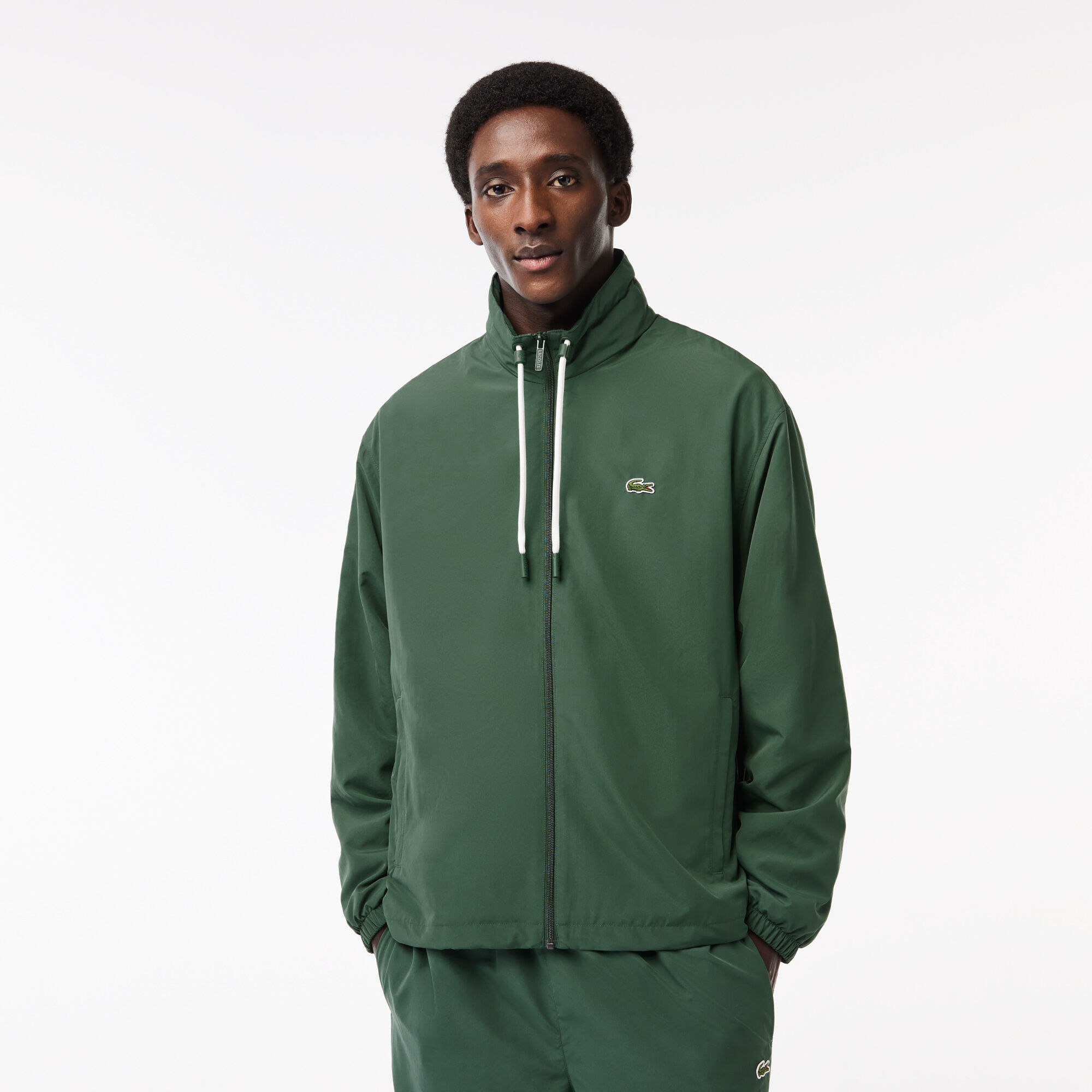 Short Water-resistant Sportsuit Jacket with Removable Hood, Dark