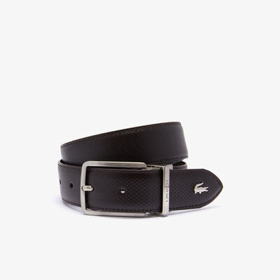 Men's Lacoste Engraved Buckle Texturised Leather Belt