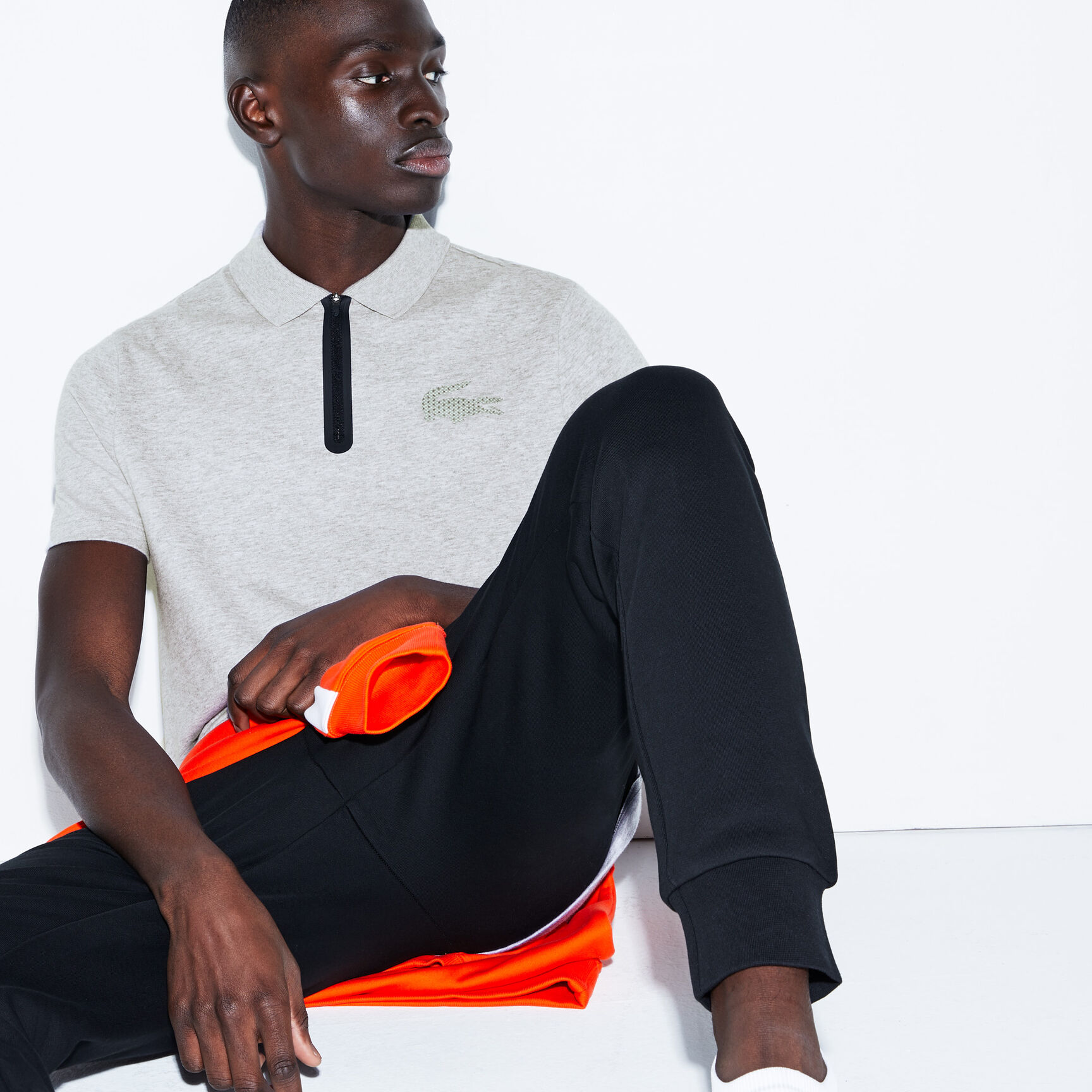 Men's Lacoste SPORT Zip Neck Holographic Croc Cotton Polo Shirt Men's Lacoste SPORT Zip Neck Holographic Croc Cotton Polo Shirt