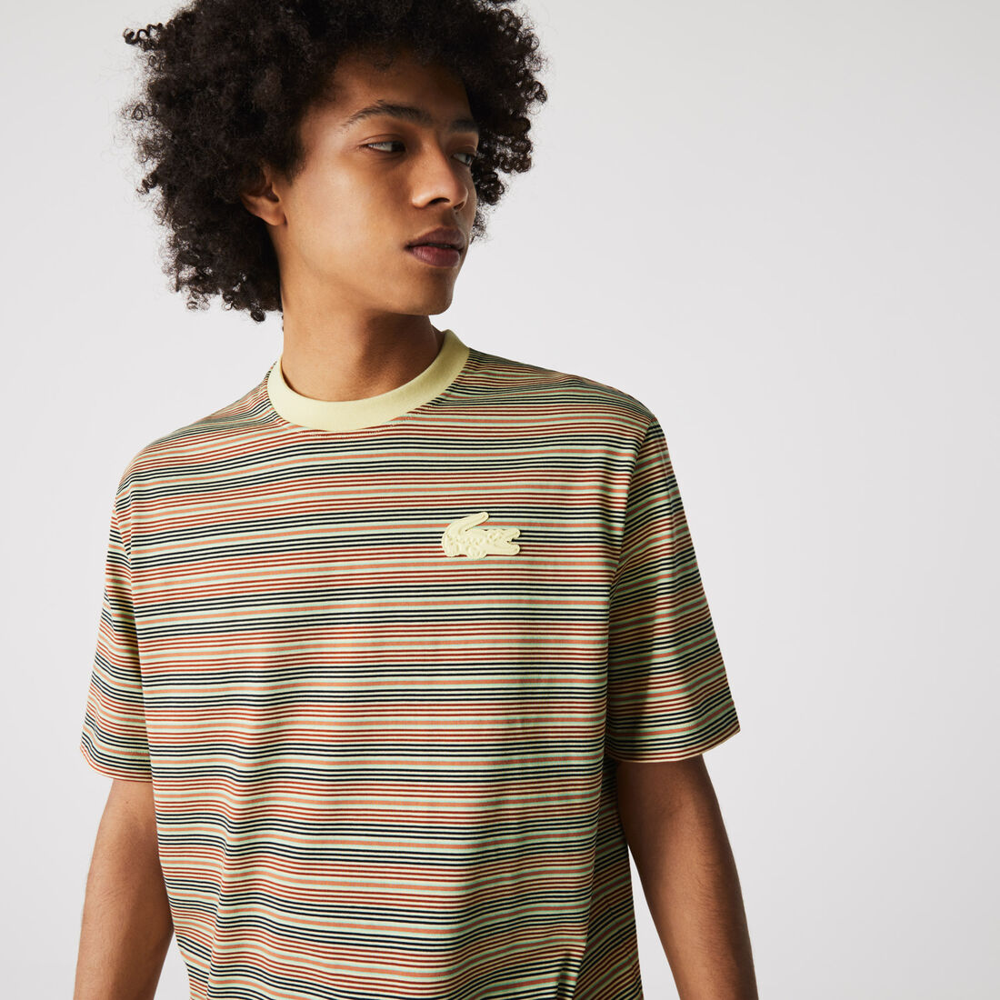 Unisex Lacoste LIVE Loose Fit Crew Neck Striped Cotton T-shirt Unisex Lacoste LIVE Loose Fit Crew Neck Striped Cotton T-shirt