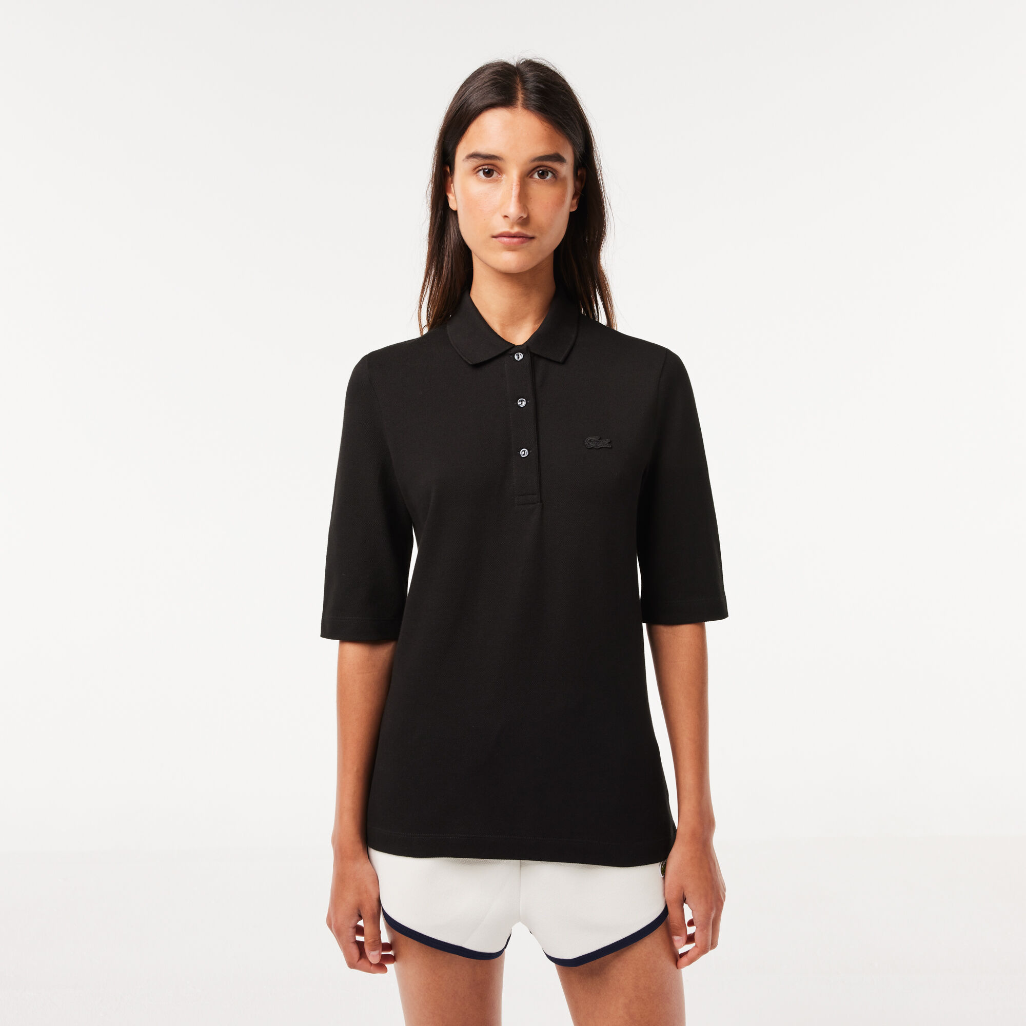 Women's black cotton polo shirt deals
