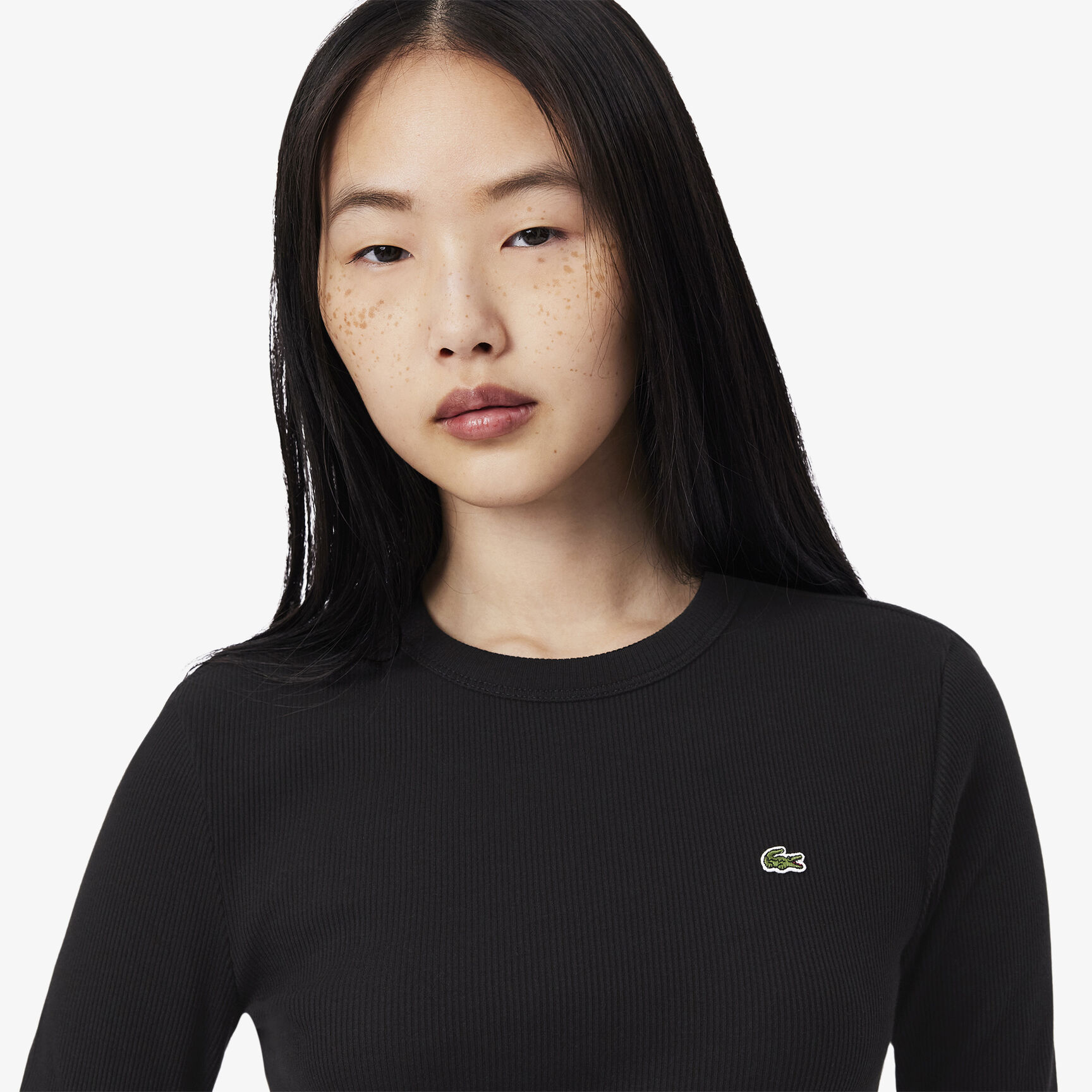 تي شيرت قطن مضلع بأكمام طويلة