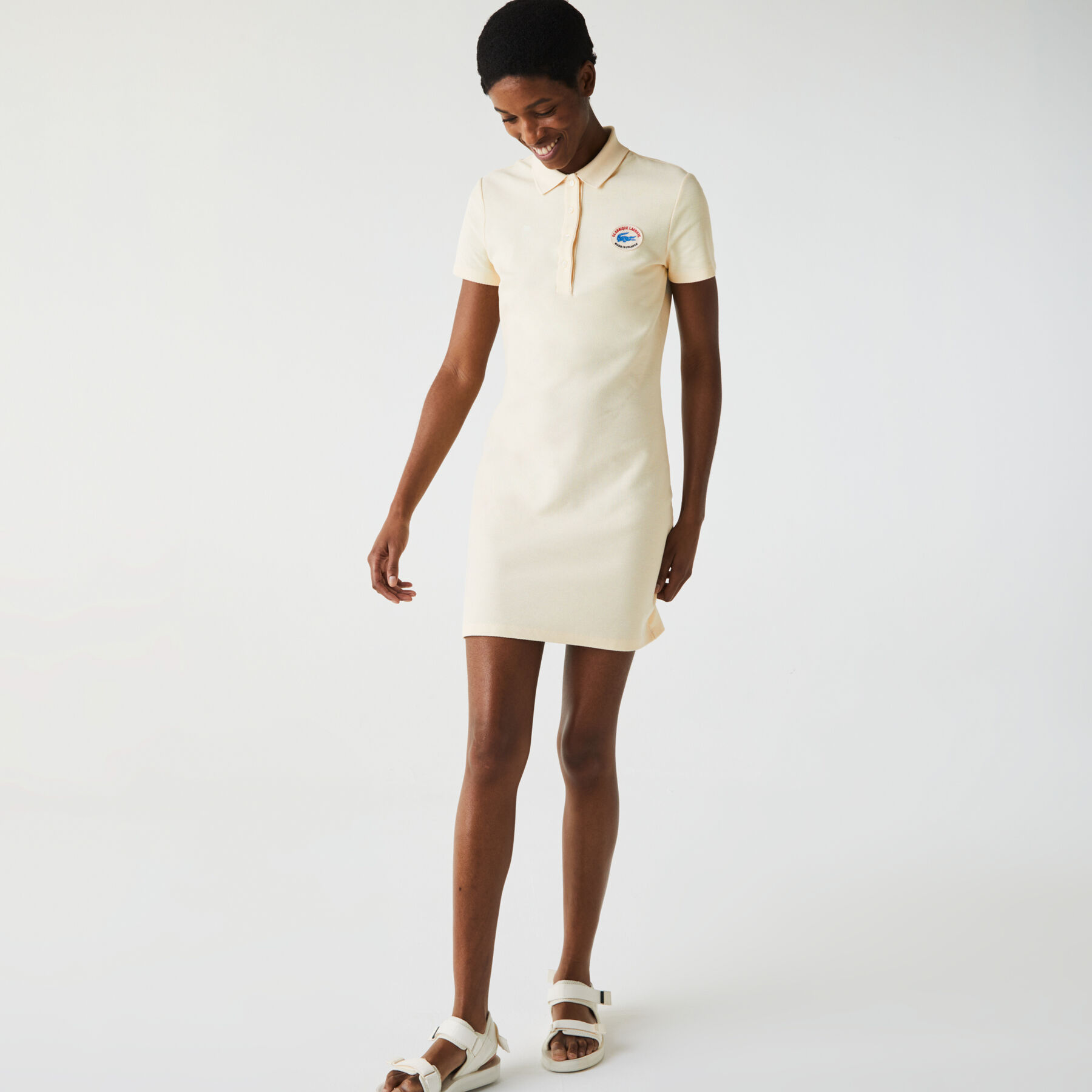 lacoste women s made in france organic textured cotton piqu  polo dress