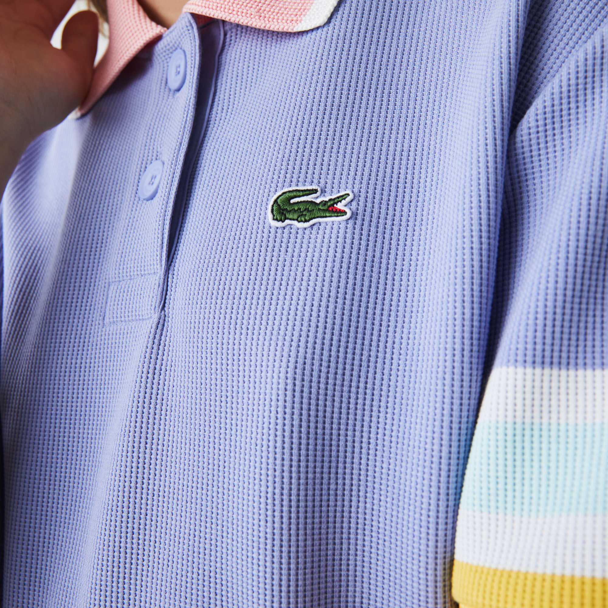 Women’s Lacoste Striped Sleeve Textured Cotton Polo Shirt Women’s Lacoste Striped Sleeve Textured Cotton Polo Shirt