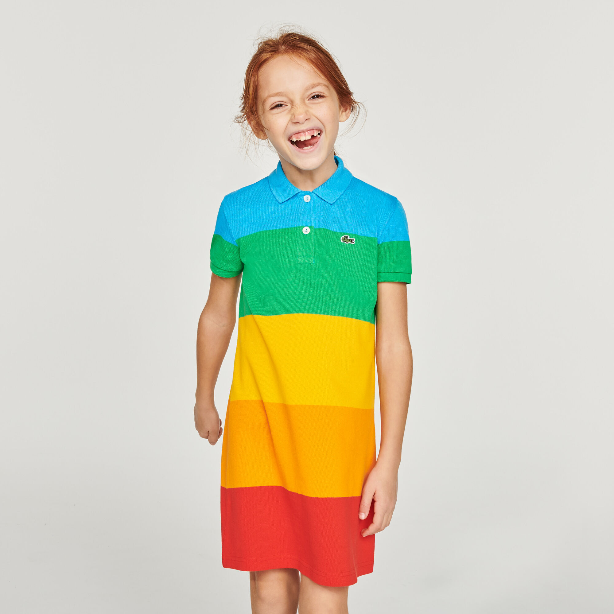 Girls’ Polaroid Collaboration Color Striped Cotton Polo Dress