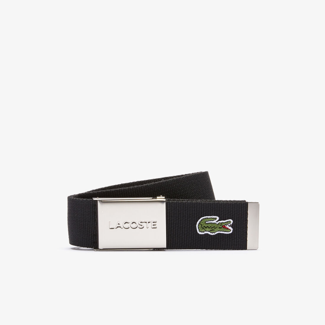 Men's Made in France Lacoste Engraved Buckle Woven Fabric Belt