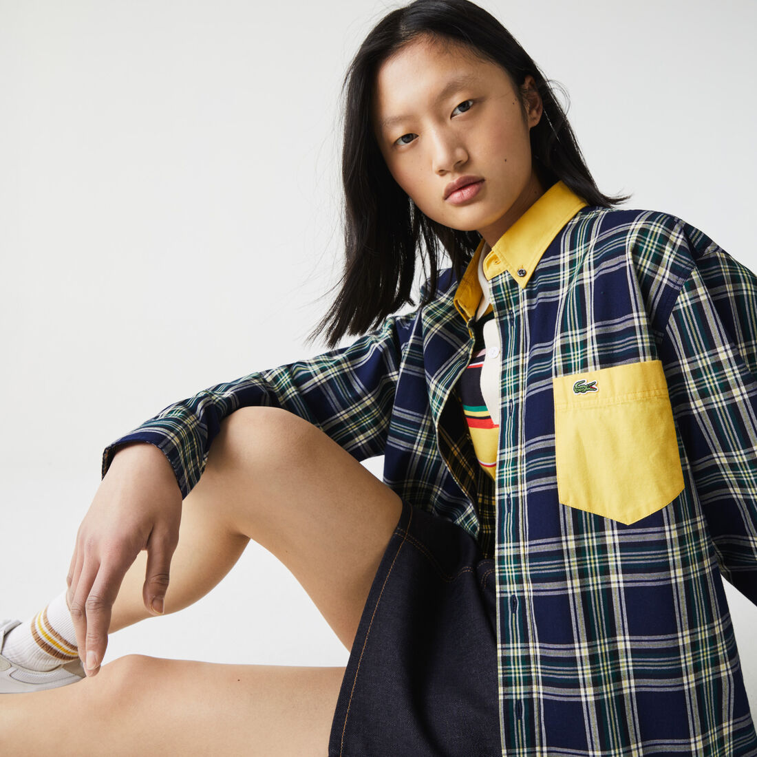 تي شيرت قطن كاروهات للجنسين قصة مربعة مجموعة Lacoste LIVE تي شيرت قطن كاروهات للجنسين قصة مربعة مجموعة Lacoste LIVE