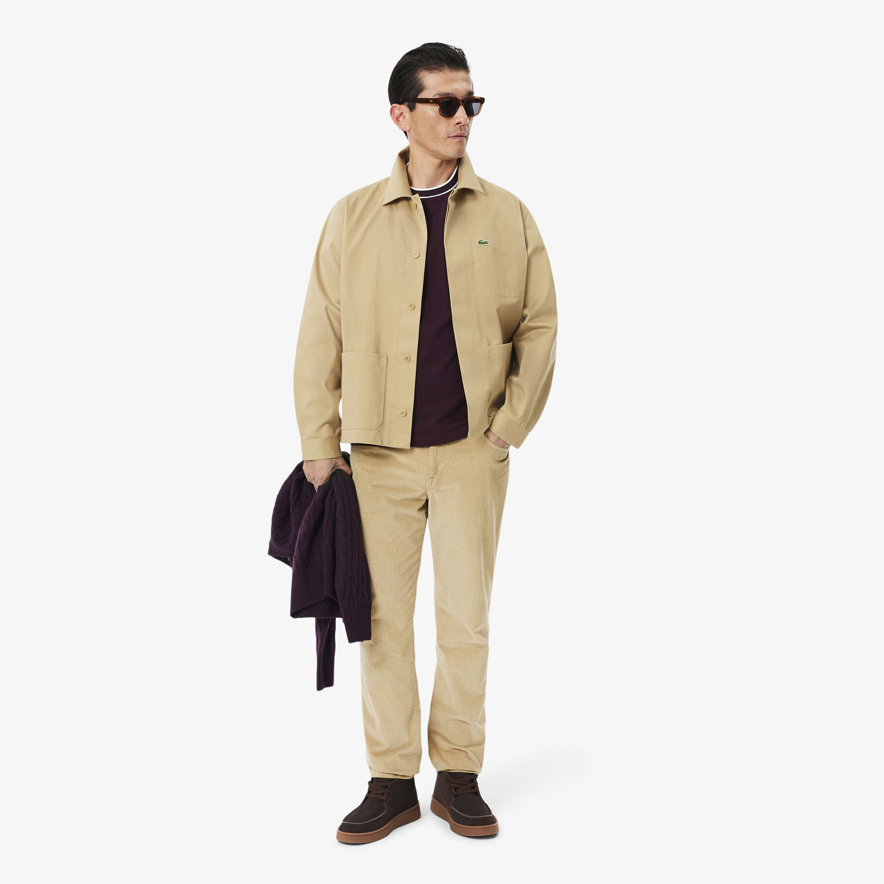 lacoste stretch pique stripe collar t shirt