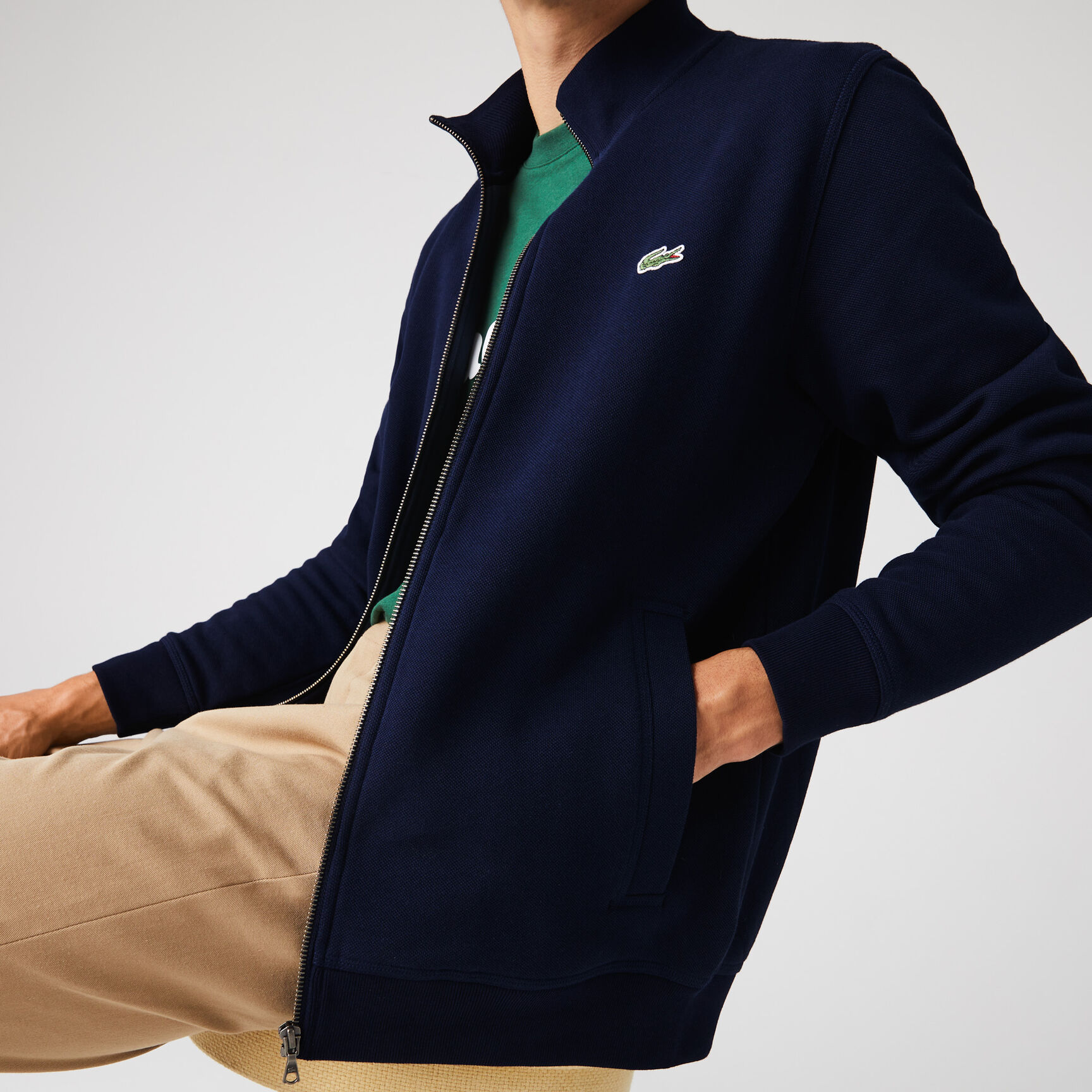 Men's Zippered Stand-Up Collar Piqué Fleece Jacket Men's Zippered Stand-Up Collar Piqué Fleece Jacket