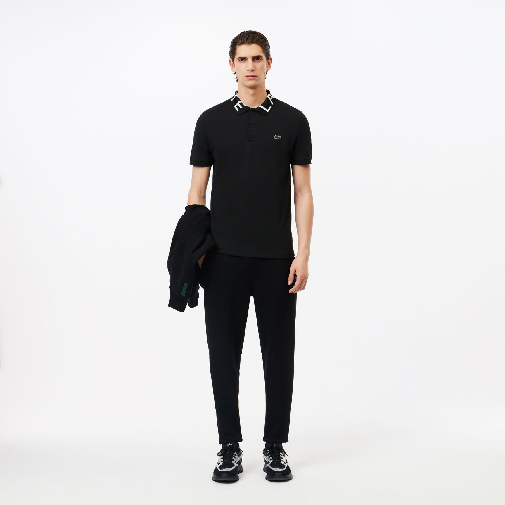 قميص بولو بياقة جاكار بحركة لاكوست