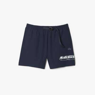 Men’s Lacoste Quick Dry Logo Stripe Swim Trunks