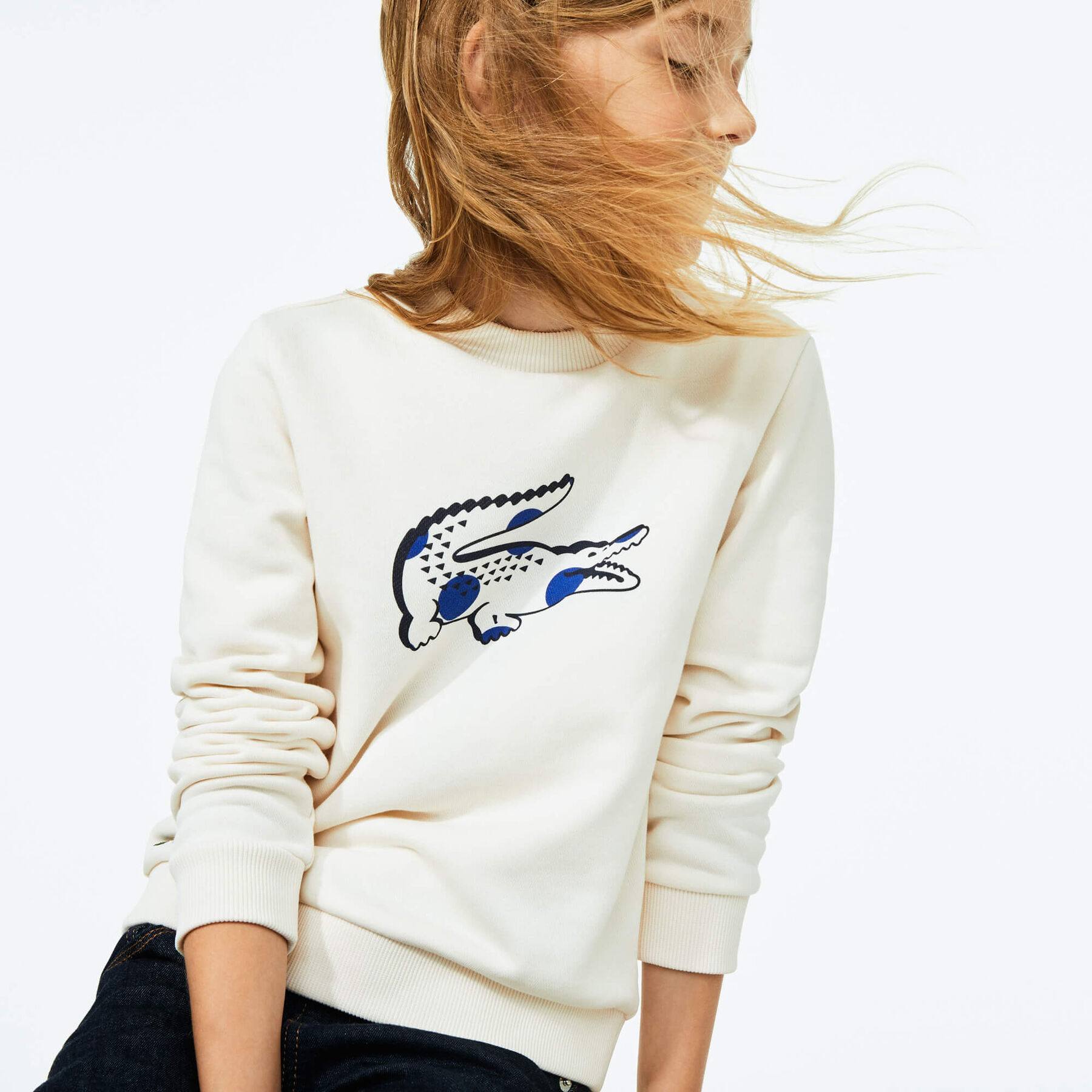 lacoste girl s crocodile print fleece sweatshirt