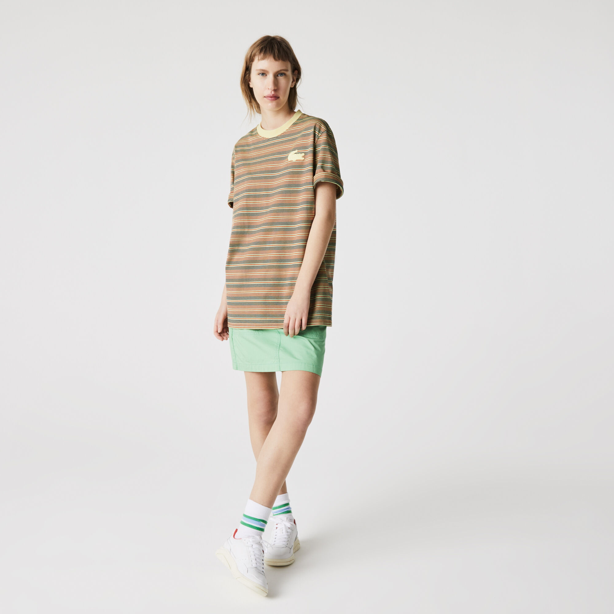 Unisex Lacoste LIVE Loose Fit Crew Neck Striped Cotton T-shirt Unisex Lacoste LIVE Loose Fit Crew Neck Striped Cotton T-shirt