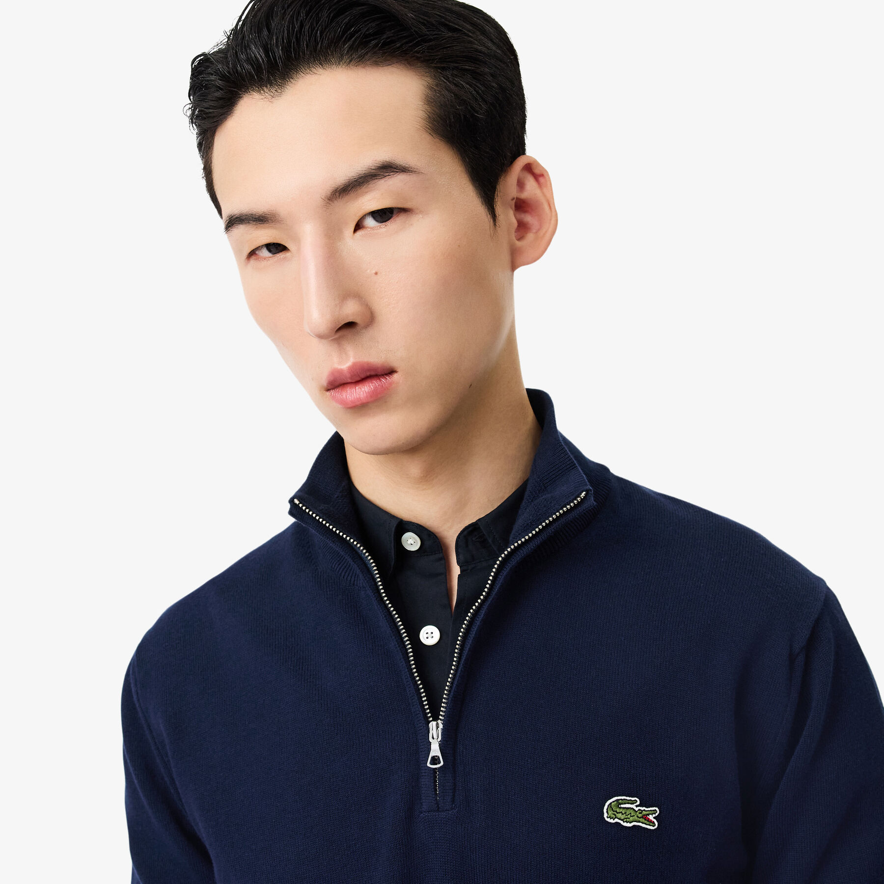 Zipped High Neck Cotton Sweater