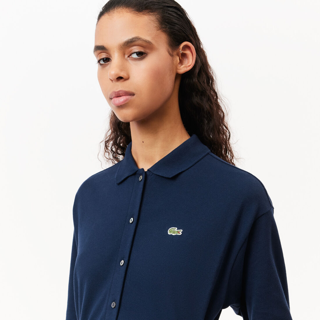 فستان بولو بيكيه قطني بأكمام 3/4 فستان بولو بيكيه قطني بأكمام 3/4