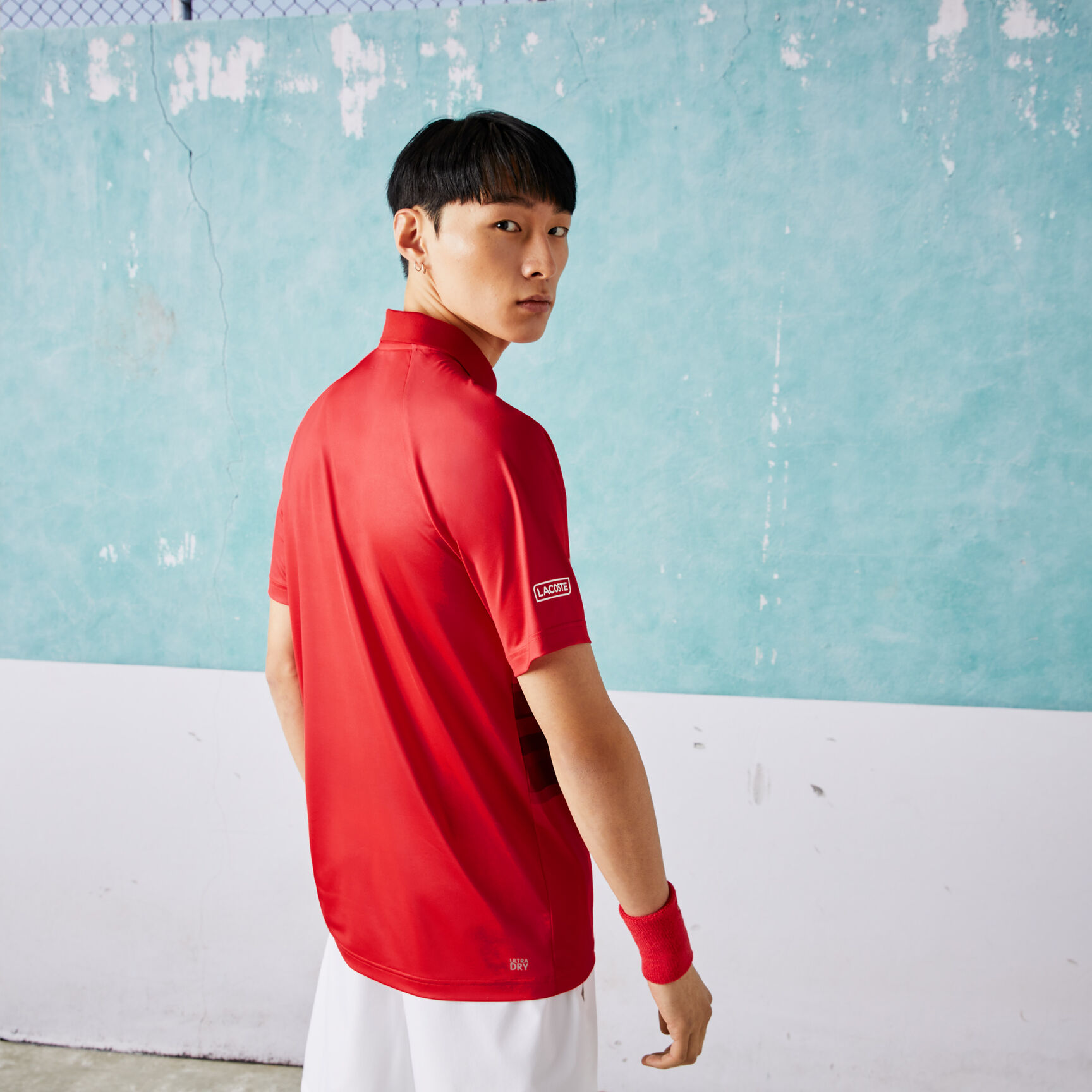 تيشيرت بولو مطاطي مطبوع للرجال مجموعة Lacoste SPORT x Novak Djokovic