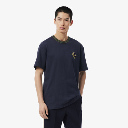 lacoste french made badge accent striped t shirt