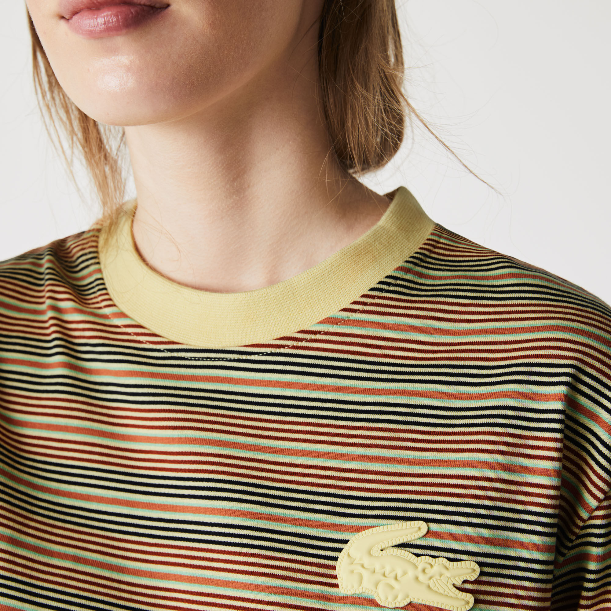Unisex Lacoste LIVE Loose Fit Crew Neck Striped Cotton T-shirt Unisex Lacoste LIVE Loose Fit Crew Neck Striped Cotton T-shirt