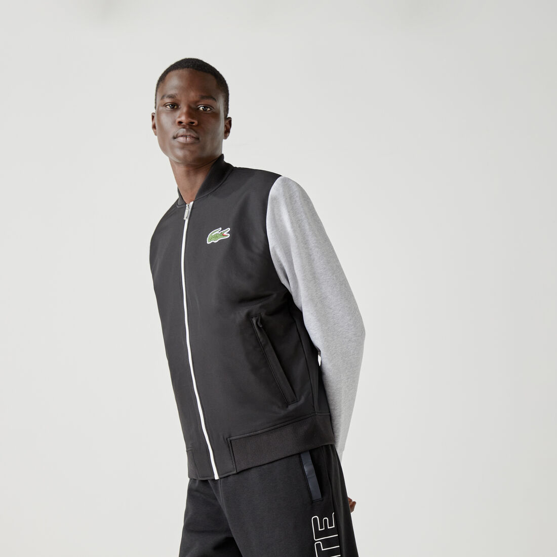 جاكيت تيدي بسحاب من الصوف مع طبعة ثنائية اللون للرجال من مجموعة Lacoste SPORT