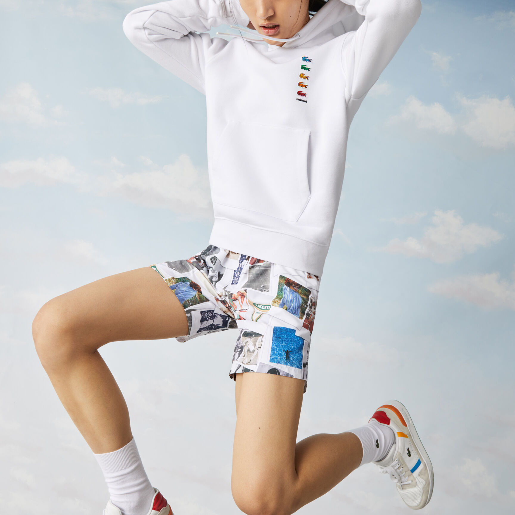 شورت سباحة للجنسين مع طباعة مجموعة Lacoste LIVE و Polaroid