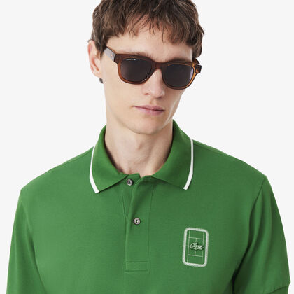 lacoste classic fit printed pique polo shirt