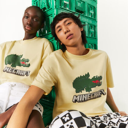 تيشيرت مطبوع قطن عضوي للجنسين مجموعة Lacoste X Minecraft