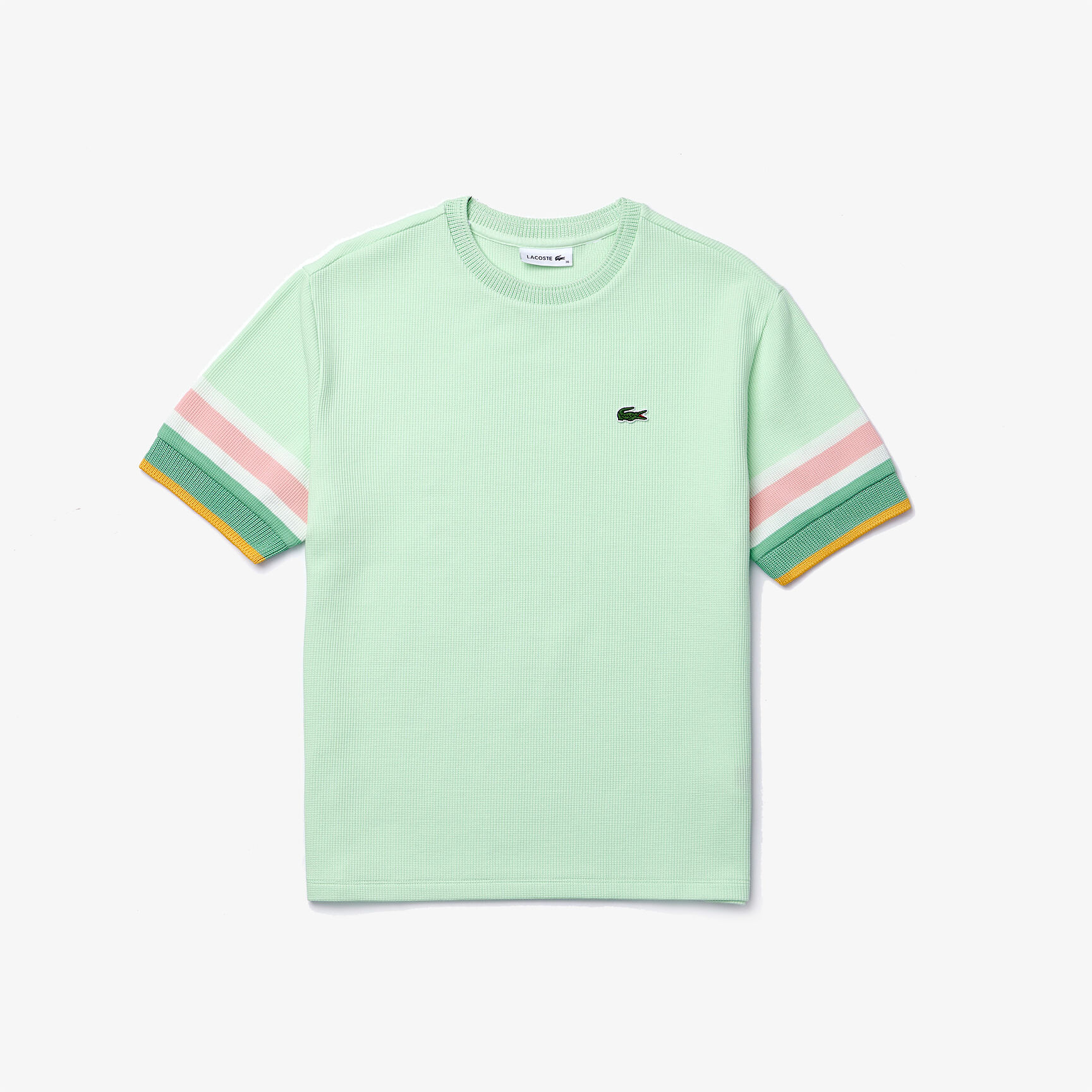 Women’s Crew Neck Striped Accents Honeycomb Cotton T-shirt Women’s Crew Neck Striped Accents Honeycomb Cotton T-shirt