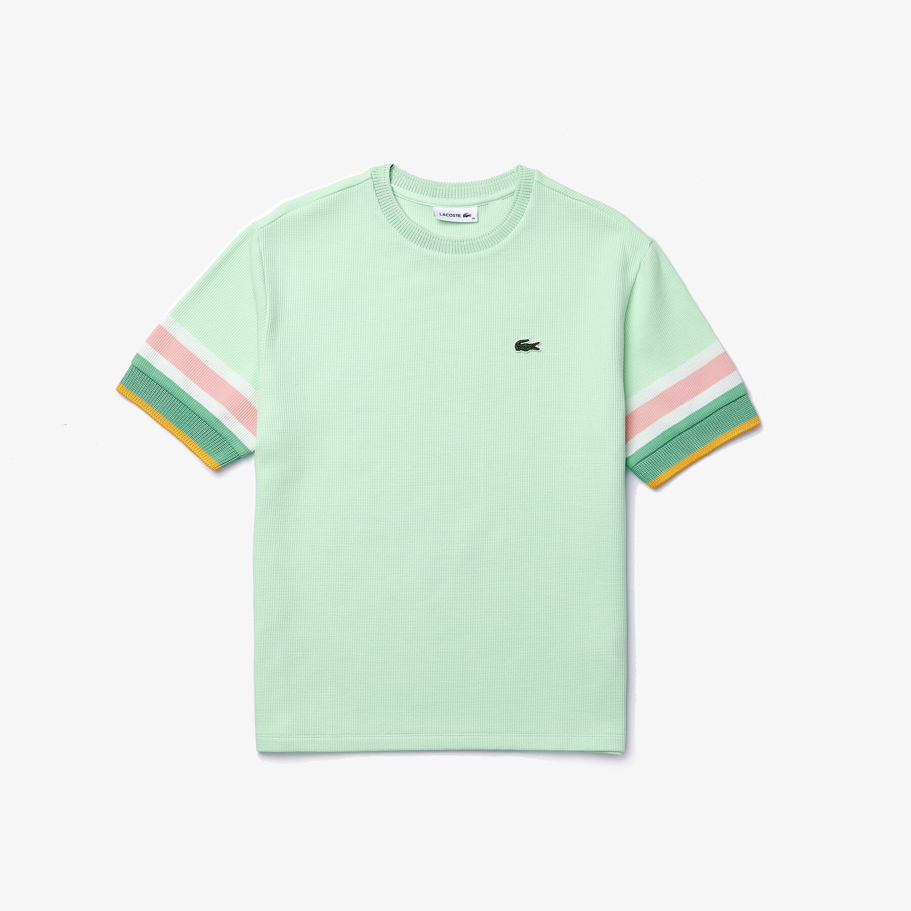 Women’s Crew Neck Striped Accents Honeycomb Cotton T-shirt lacoste women s crew neck striped accents honeycomb cotton t shirt