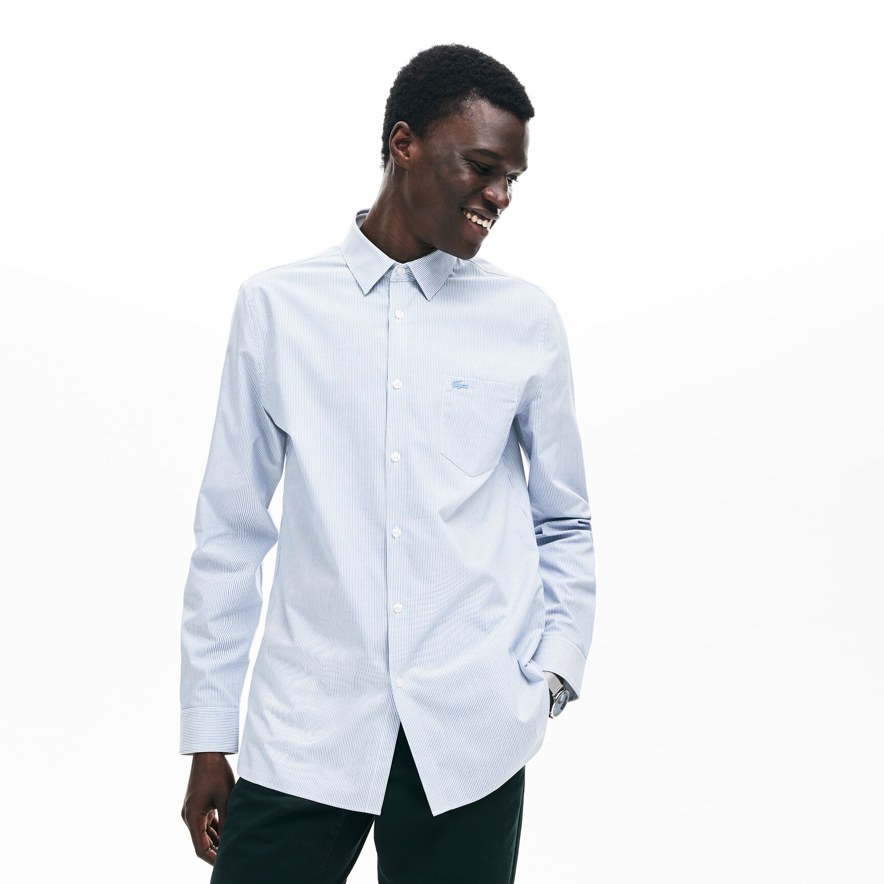 Men's Regular Fit Vertically Striped Cotton Poplin Shirt Men's Regular Fit Vertically Striped Cotton Poplin Shirt