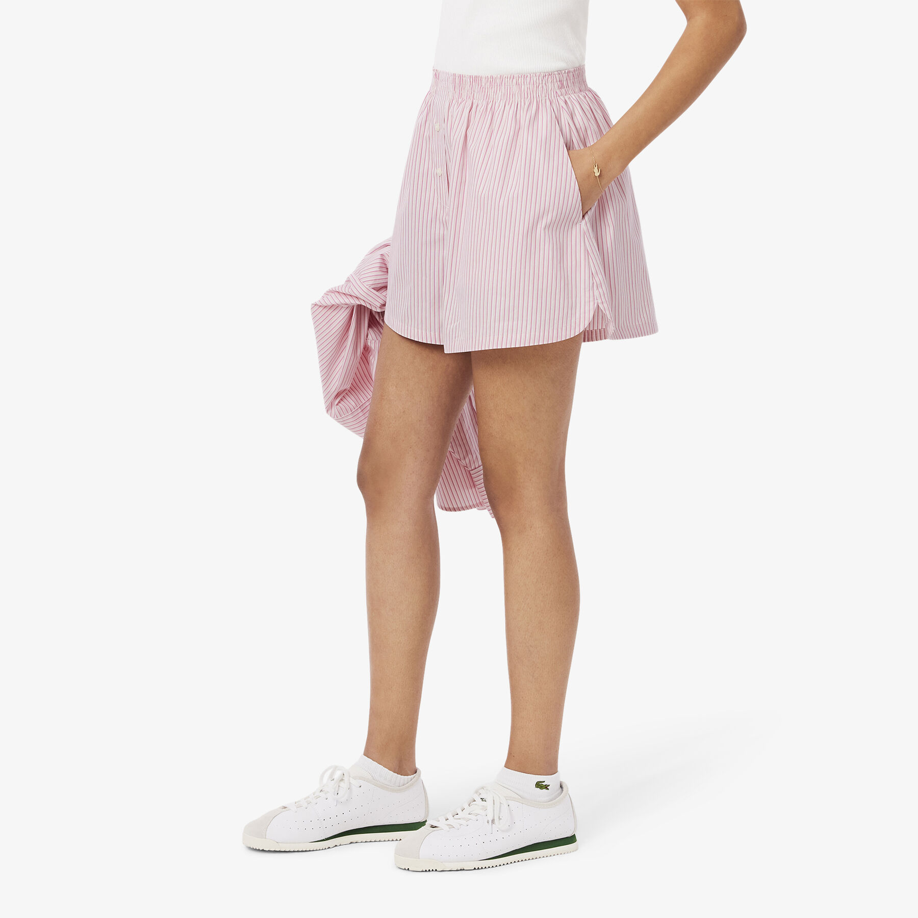 lacoste wide fit lightweight striped poplin shorts