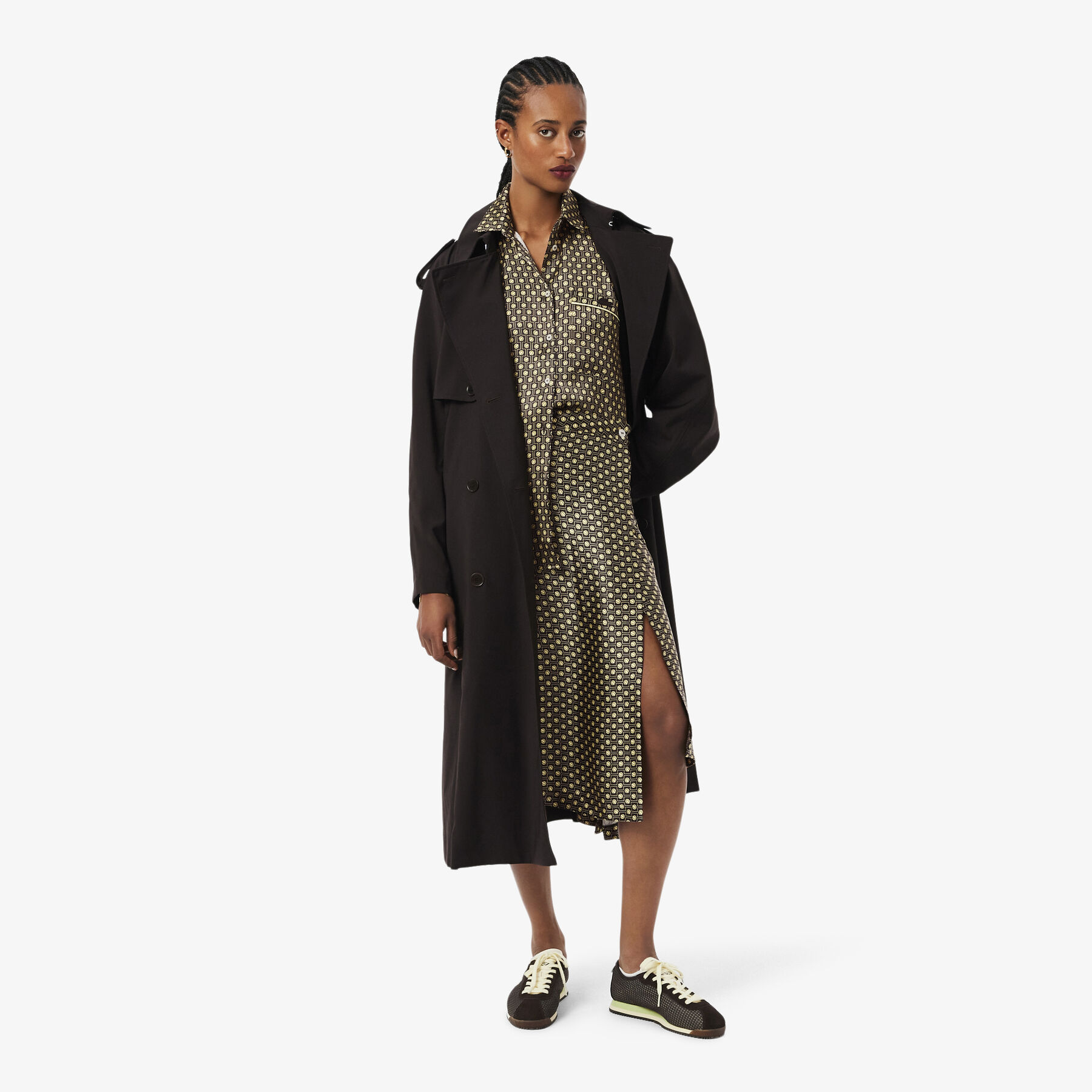 lacoste oversized printed satin shirt
