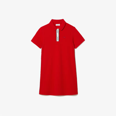 Girls' Lacoste Printed Bands Cotton Piqué Polo Dress