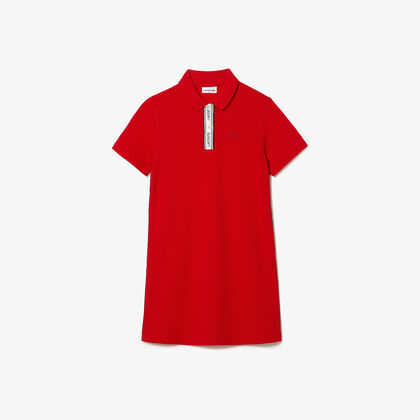 Girls' Lacoste Printed Bands Cotton Piqué Polo Dress